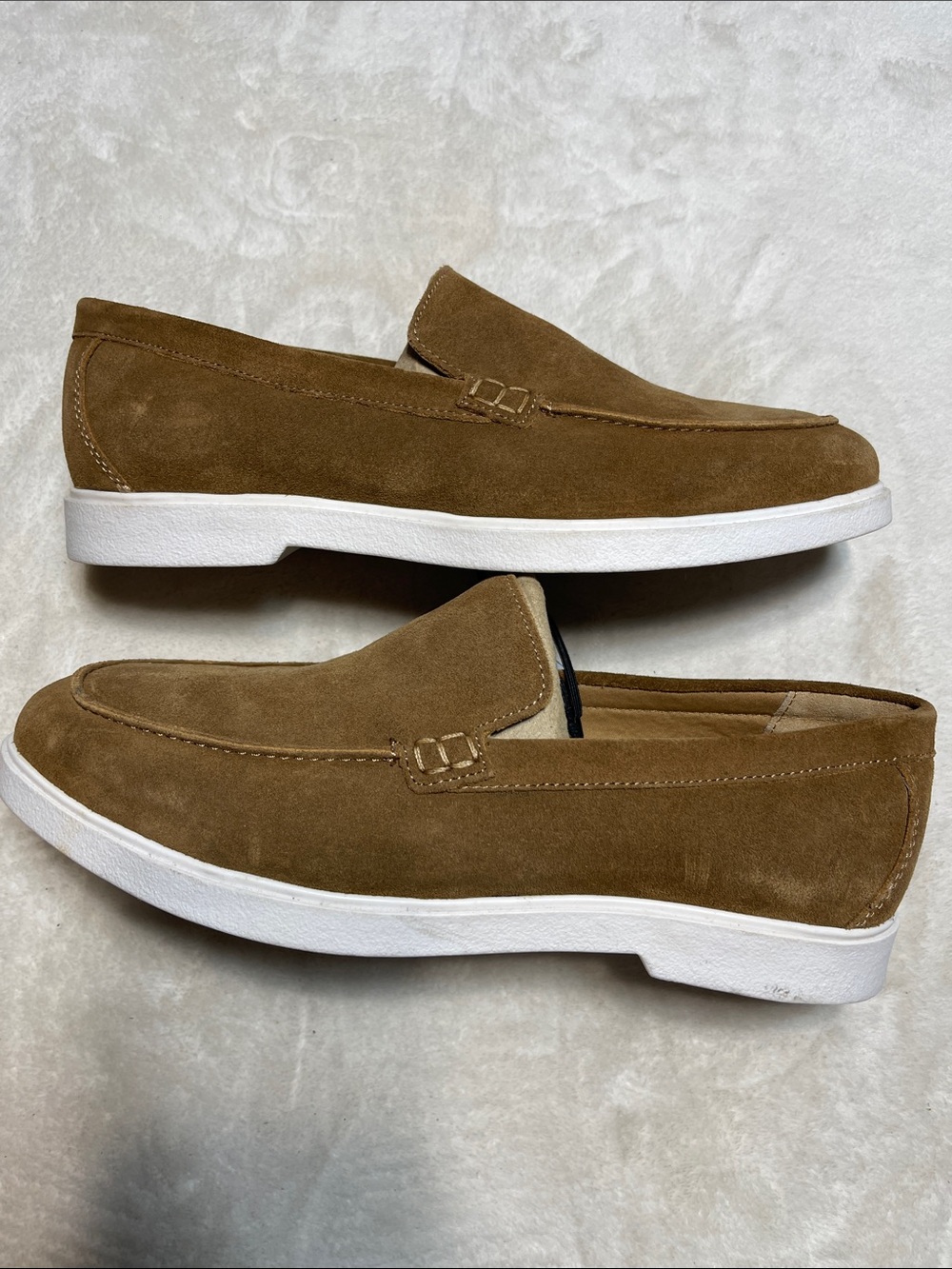 Express Men's Brown Suede Slip-On Loafers with White Sole Size 8